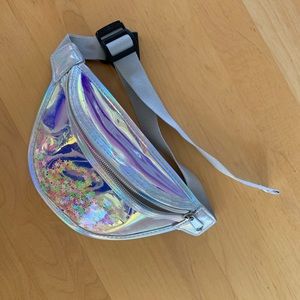Iridescent silver fanny pack